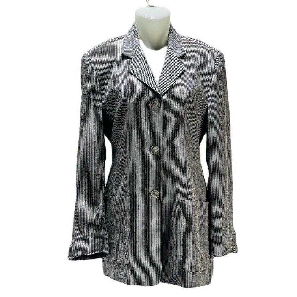APRIORI Black/White Striped Blazer Womens Size 8 Rayon Blend